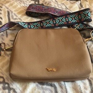 Elegant Beige Crossbody Bag with Patterned Strap used a few times only